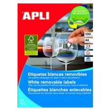 CAJA 100 HOJAS ETIQUETAS BLANCAS REMOVIBLES 38,0 X 21,2 MM APLI 3052 (Espera 4 dias)