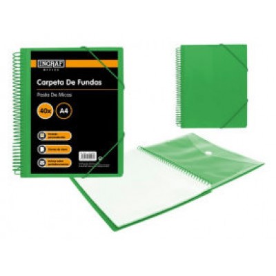 CARPETA ESPIRAL 40 FUNDAS CON SOBRE A4 VERDE POLIPROPILENO INGRAF 332497 (Espera 4 dias)