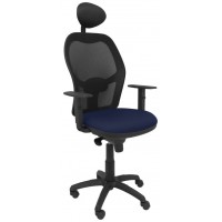 PIQUERAS Y CRESPO Silla Jorquera malla negra asiento bali azul marino con cabecero fijo
