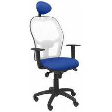 PIQUERAS Y CRESPO Silla Jorquera malla blanca asiento bali azul con cabecero fijo