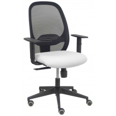 PIQUERAS Y CRESPO Silla Cilanco negra malla negra asiento bali blanco brazo regulable.
