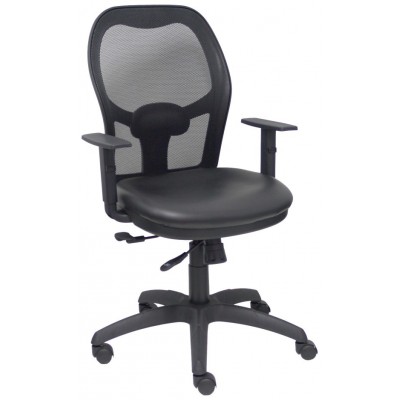 PIQUERAS Y CRESPO Silla Jorquera traslack malla negra asiento similpiel negro brazos regulables