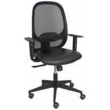 PIQUERAS Y CRESPO Silla Cilanco negra malla negra asiento similpiel negro brazo regulable.