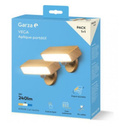 PACK 2 APLIQUES LED PORTÁTIL MESILLA VEGA BLANCO 1+1 GARZA 401559C (Espera 4 dias)