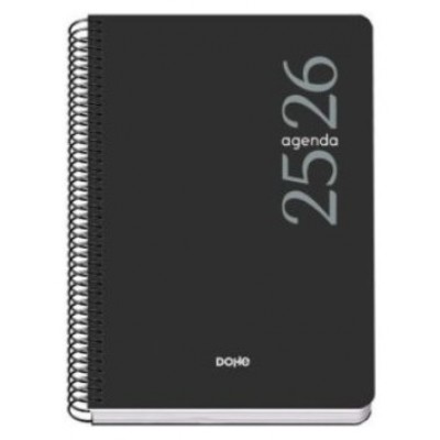 AGENDA ESCOLAR 2025-2026 TAMAÑO A5 TAPA POLIPROPILENO DÍA PÁGINA MODELO ESENCIAL BASIC NEGRO DOHE 52075 (Espera 4 dias)
