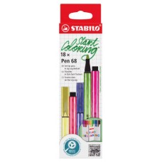 ESTUCHE CARTON ZIG-ZAG ROTULADORES PUNTA FIBRA MEDIA 1MM. PEN 68 CON 18 UNIDADES COLORES SURTIDOS STABILO 6818-8 (Espera 4 dias)