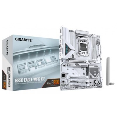 GIGABYTE B850 EAGLE WIFI7 ICE Placa base - Procesadores AMD Ryzen serie 9000, VRM digital de 8+2+2 fases, hasta 8200 MHz DDR5 (O.C.), 1x M.2 PCIe 5.0 + 2x M.2 PCIe 4.0, Wi-Fi 7, LAN 2.5 GbE, USB 3.2 Gen 2 (Espera 4 dias)