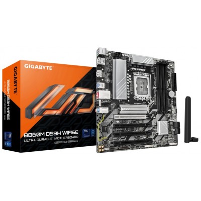GIGABYTE B860M DS3H WIFI6E Placa base - CPUs Intel Core Ultra, VRM de 5+1+2+1 fases, hasta 9066MHz DDR5, 1xPCIe 5.0 + 1xPCIe 4.0 M.2, LAN 2,5 GbE, WIFI 6E, USB 3.2 Gen 2 (Espera 4 dias)