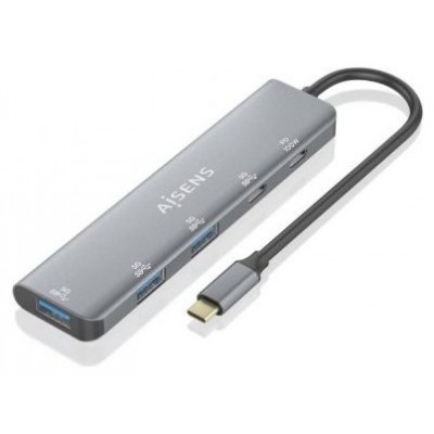 AISENS - HUB USB 3.2 GEN1 5G USB-C, USB-C/M-1xUSB-C PD100W/H-1xUSB-C/H-3xUSB-A/H, GRIS, 15CM