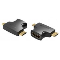ADAPTADOR HDMI 2 EN 1 HDMI/H A MICRO HDMI/M-MINI HDMI/M NEGRO VENTION (Espera 4 dias)