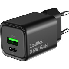 COOLBOX Cargador Gan 25W USB-A/USB-C Pared Negro COOLBOX Cargador Gan 25W USB-A/USB-C Pared Negro