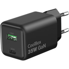 COOLBOX Cargador Gan 35W USB-A/USB-C Pared Negro COOLBOX Cargador Gan 35W USB-A/USB-C Pared Negro
