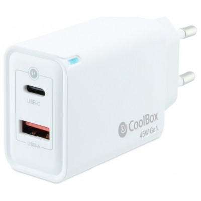 CARGADOR USB PARED COOLBOX GAN 45W USB-C/USB-A QC3.0 (Espera 4 dias)