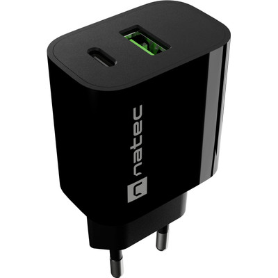 CARGADOR NATEC RIBERA 20W 1XUSB-A QC3.0 + 1XUSB-C PD3.0 NEGRO