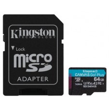Kingston Technology Tarjeta microSDXC Canvas Go Plus Gen4 de 64 GB, 200 MB/s, A2 U3 V30 y adaptador (Espera 4 dias)