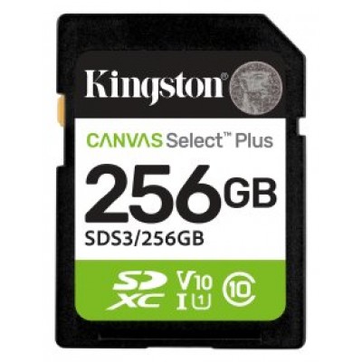Kingston Technology 256 GB SDXC Canvas Select Plus Gen3 150 MB/s C10 UHS-I U1 V10 (Espera 4 dias)