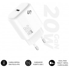 SUBBLIM Cargador USB-C GaN 20W , Power Delivery 3.0 & PPS, Enchufe Rápido para iPhone 16-12, iPad, Galaxy S24-S20, Pixel 9-6, Xiaomi, Ultraportátil, Seguro y Certificado (Espera 4 dias)