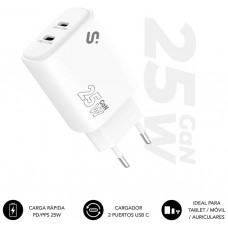 SUBBLIM CARGADOR GAN 25W CHARGER USB C+C (Espera 4 dias)