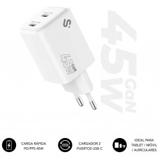 SUBBLIM CARGADOR GAN 45W CHARGER USB C+C (Espera 4 dias)