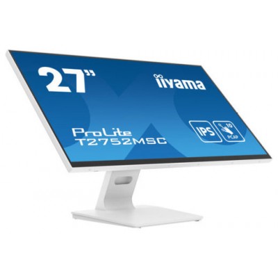MONITOR IIYAMA 27" WHITE BONDED PCAP 10P TOUCH, 1920X1080, IPS-PANEL, FLAT BEZEL FREE GLASS FRONT, HDMI, DISPLAYPORT, 360CD/M² (WITH TOUCH), USB HUB 2X 3.2, SPEAKERS (T2752MSC-W1) (Espera 4 dias)