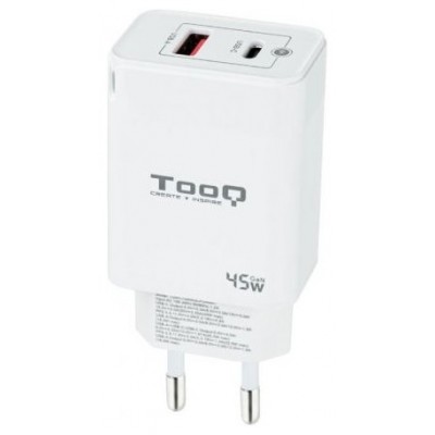 CARGADOR PARED/VIAJE GaN USB-C/PD + USB-A/QC 45W BLANCO TOOQ (Espera 4 dias)