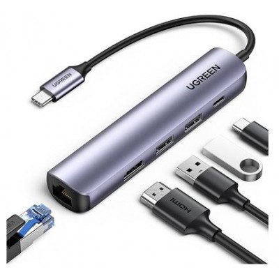 Ugreen 15596 base para portátil y replicador de puertos Alámbrico USB 3.2 Gen 1 (3.1 Gen 1) Type-A + Type-C Aluminio (Espera 4 dias)